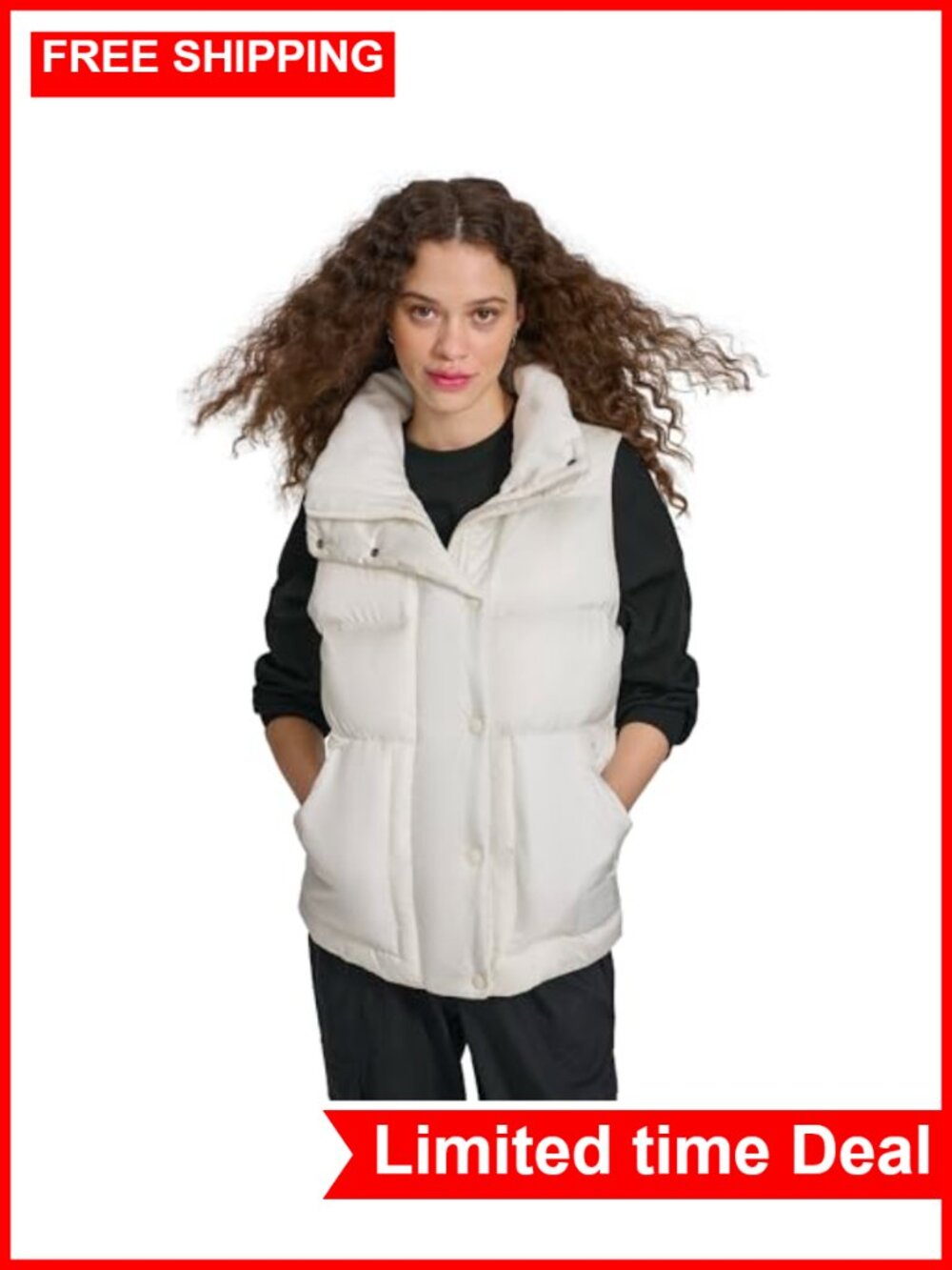 Satin Quilted Puffer Vest Stand Collar Fitted Sleeveless